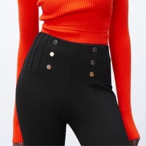 Zara Black Stretchy Leggings w/ Gold Buttons